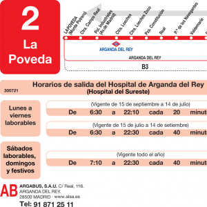 Horario de vuelta Línea L-2 Arganda del Rey Autobuses Urbanos