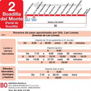 Horario de vuelta Línea L-2 Boadilla del Monte Autobuses Urbanos