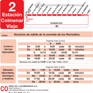 Horario de vuelta Línea L-2 Colmenar Viejo Autobuses Urbanos
