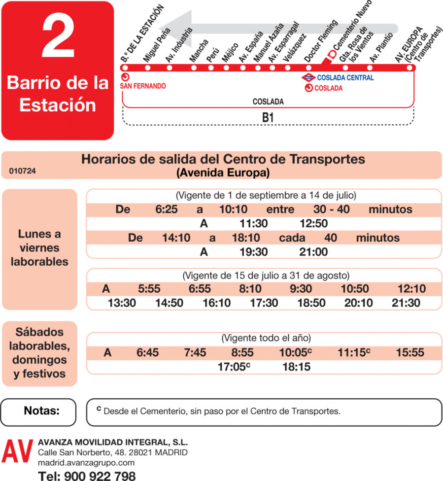 Horario de vuelta