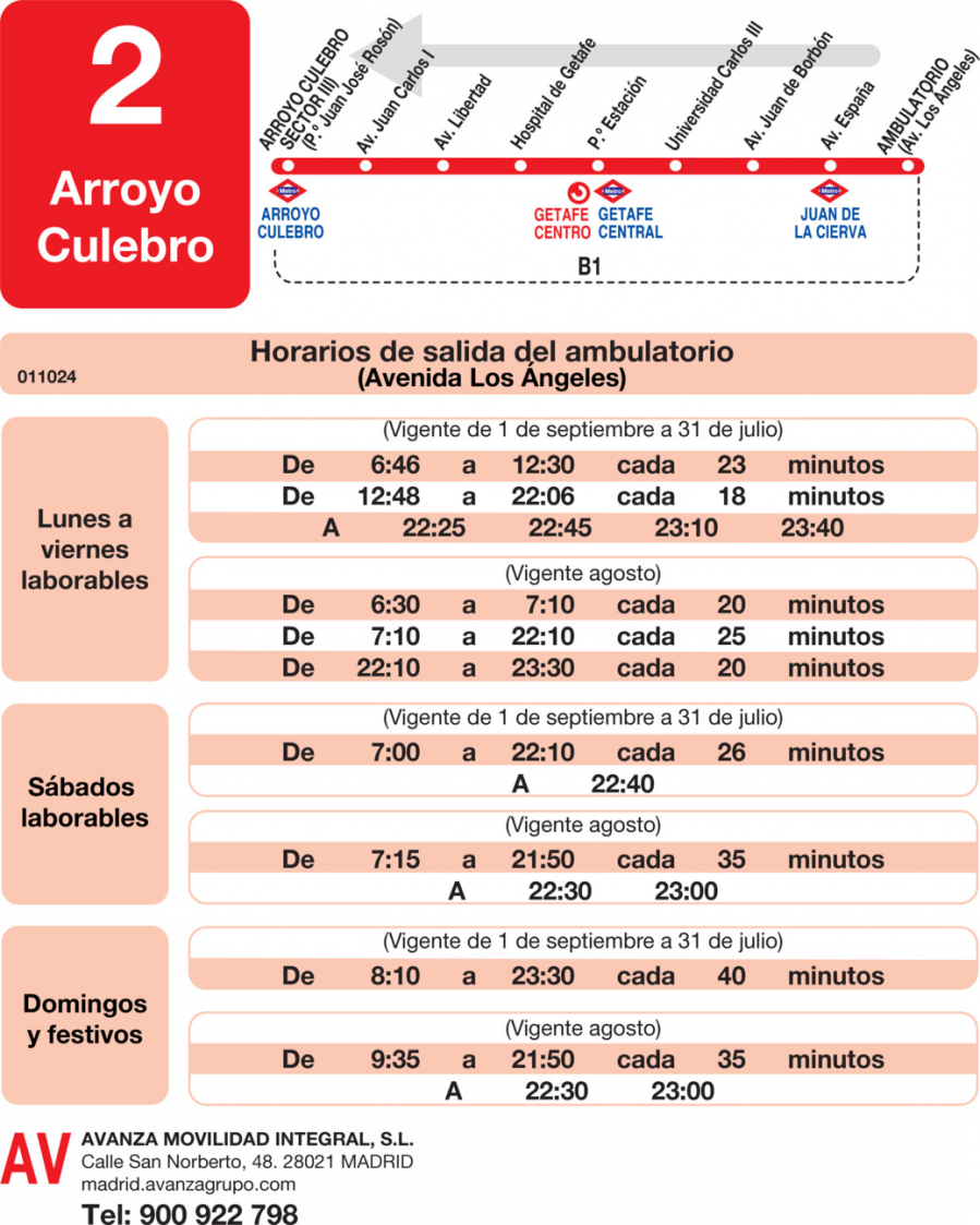 Horario de vuelta