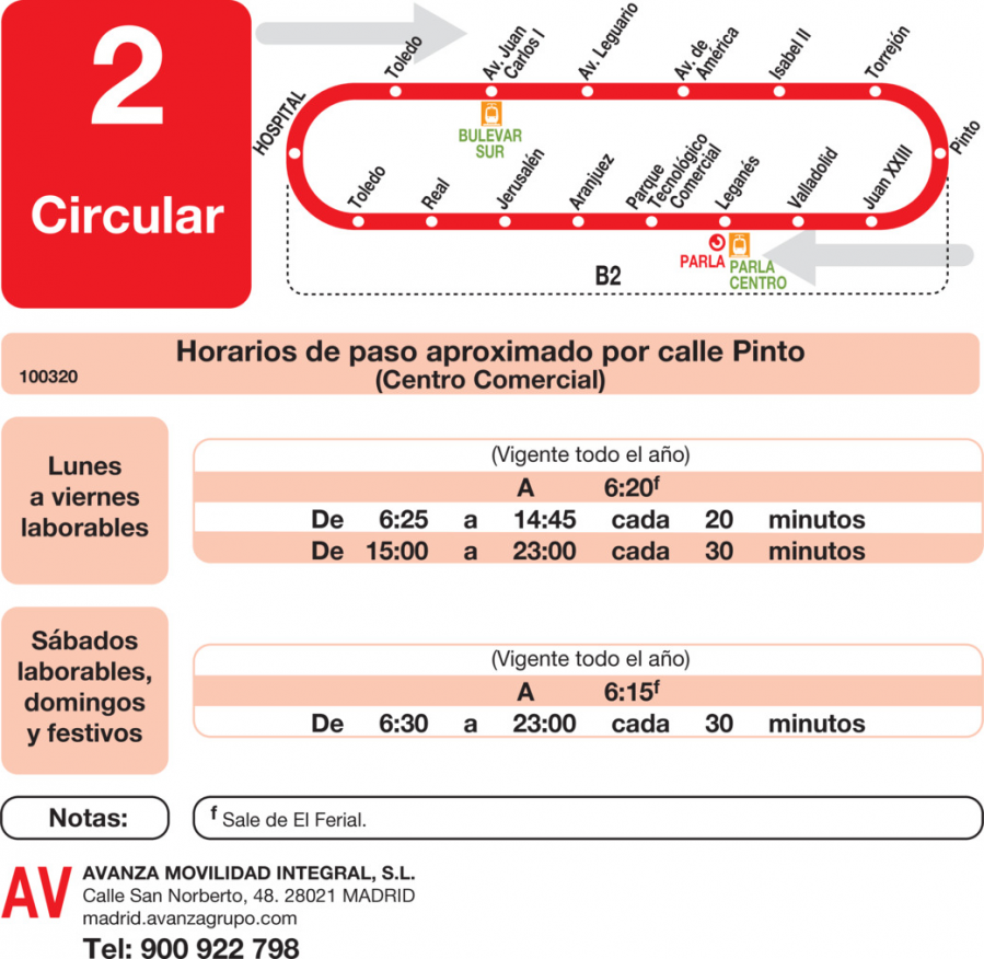 Horario de vuelta