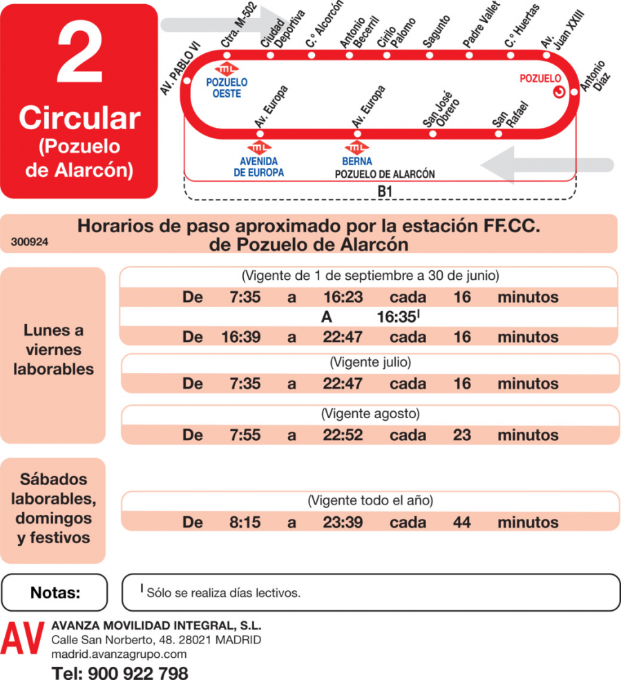 Horario de vuelta