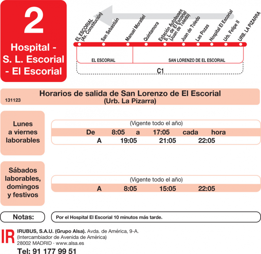 Horario de vuelta