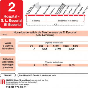 Horario de vuelta Línea L-2 El Escorial Autobuses Urbanos