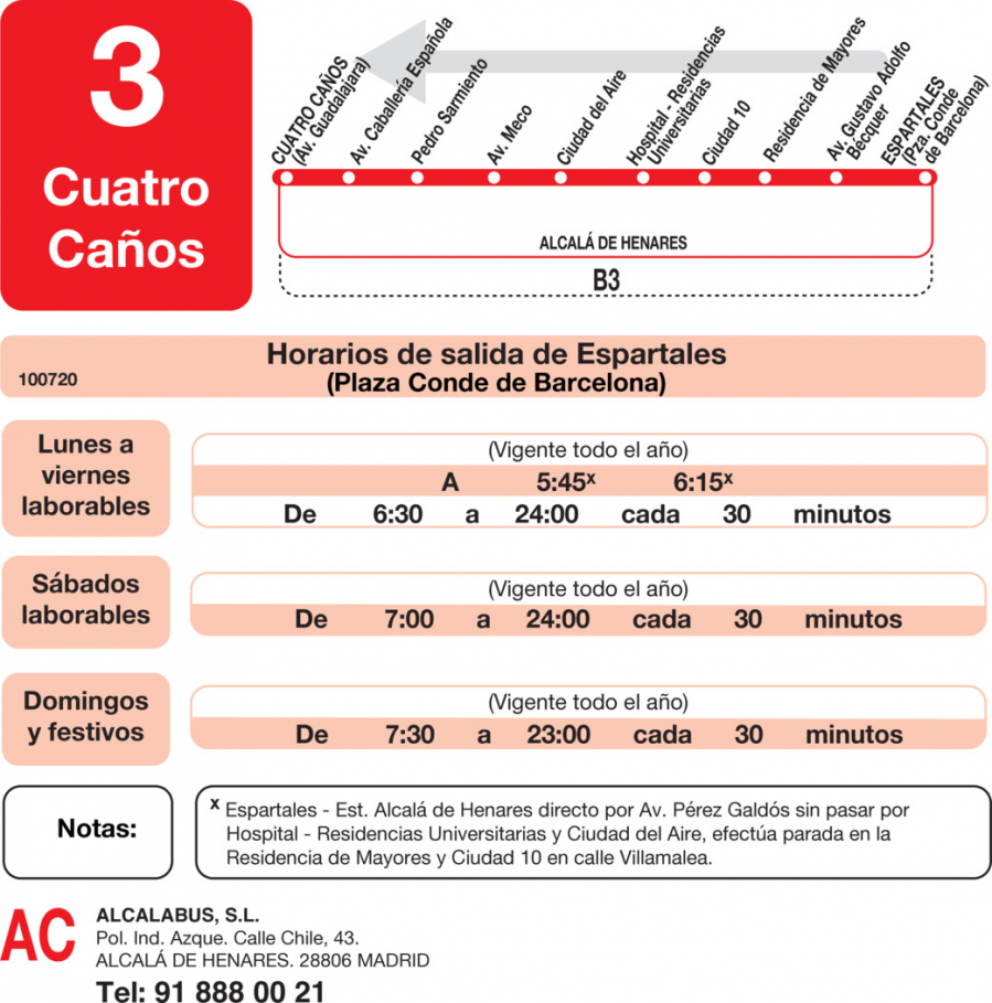 Horario de vuelta