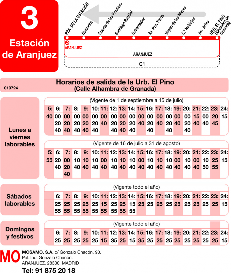 Horario de vuelta