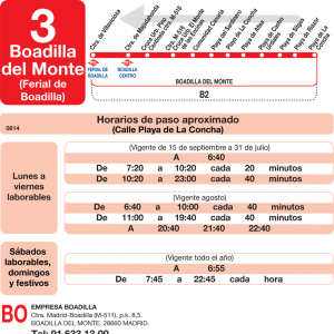 Horario de vuelta Línea L-3 Boadilla del Monte Autobuses Urbanos