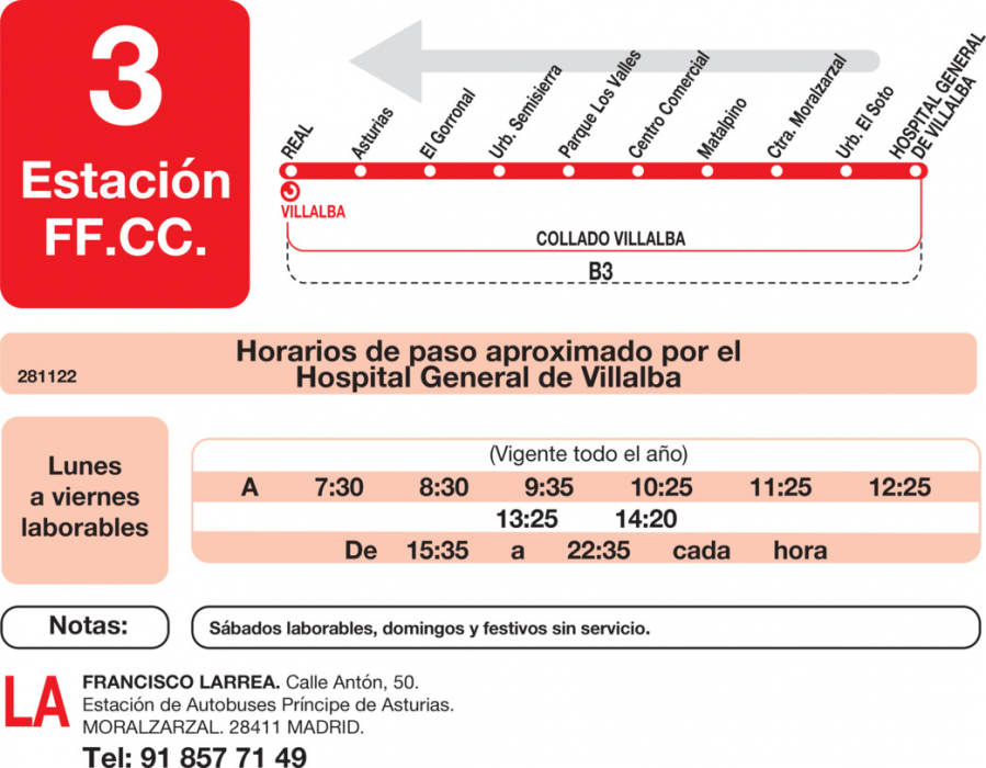 Horario de vuelta