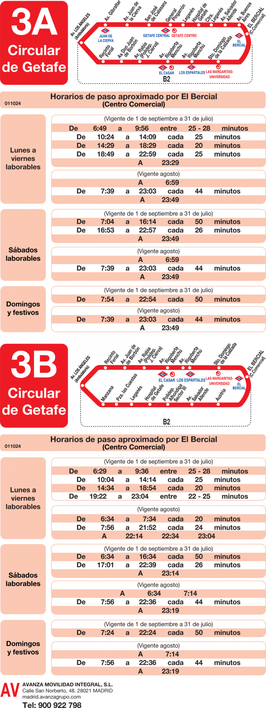 Horario de vuelta