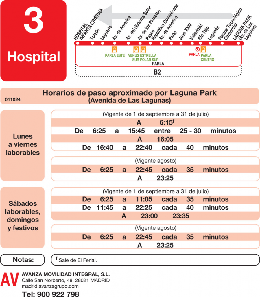 Horario de vuelta