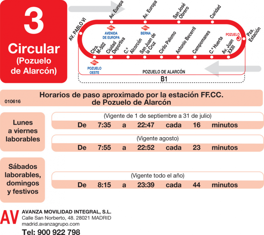 Horario de vuelta