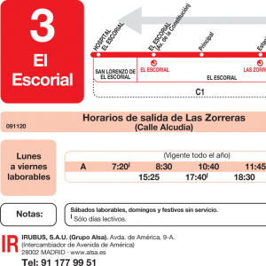 Horario de vuelta Línea L-3 El Escorial Autobuses Urbanos