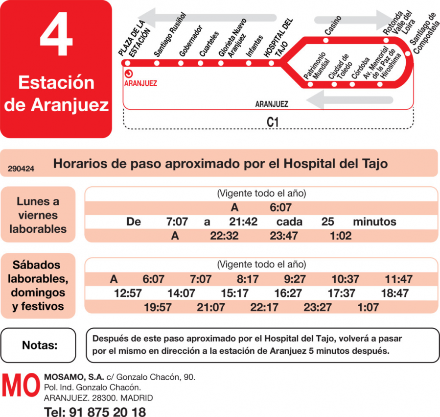 Horario de vuelta