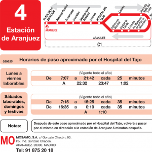 Horario de vuelta Línea L-4 Aranjuez Autobuses Urbanos