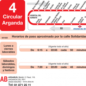 Horario de vuelta Línea L-4 Arganda del Rey Autobuses Urbanos
