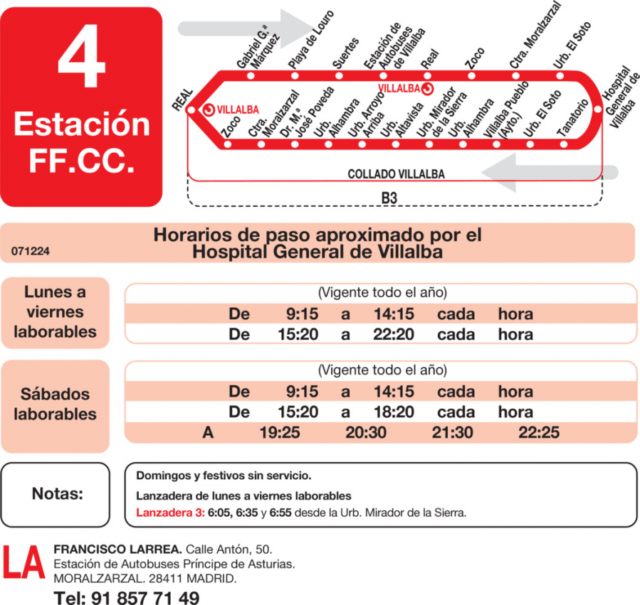 Horario de vuelta