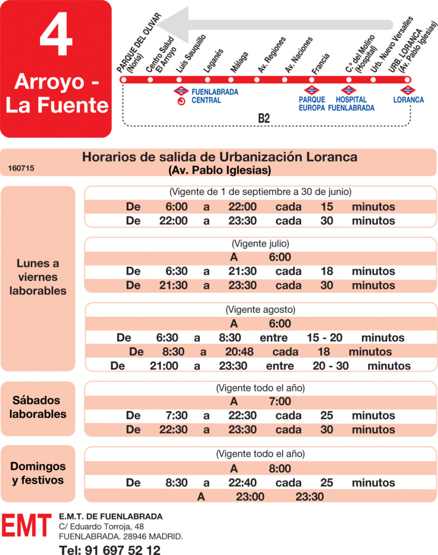 Horario de vuelta