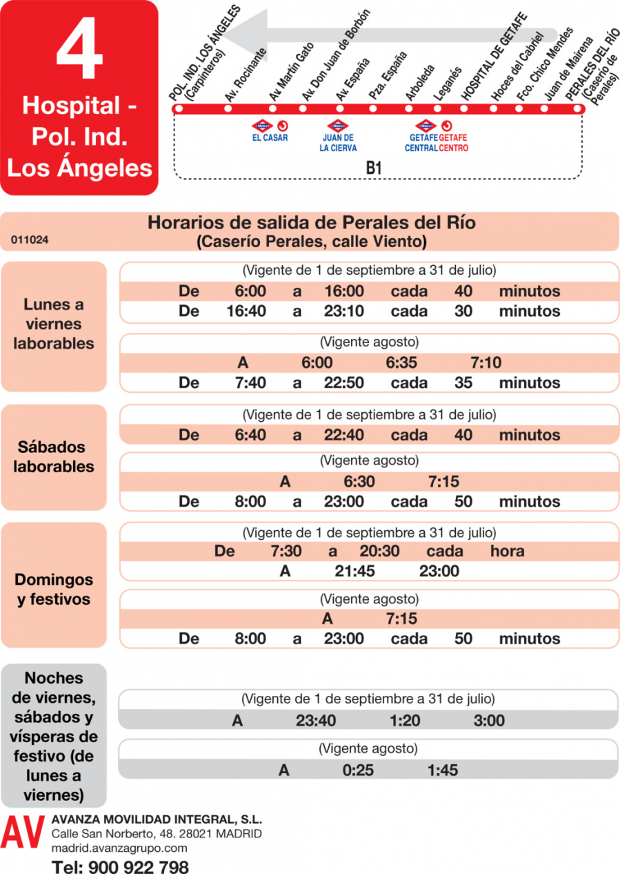 Horario de vuelta