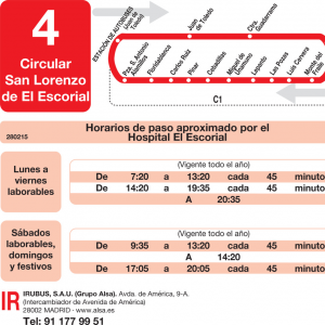 Horario de vuelta Línea L-4 El Escorial Autobuses Urbanos
