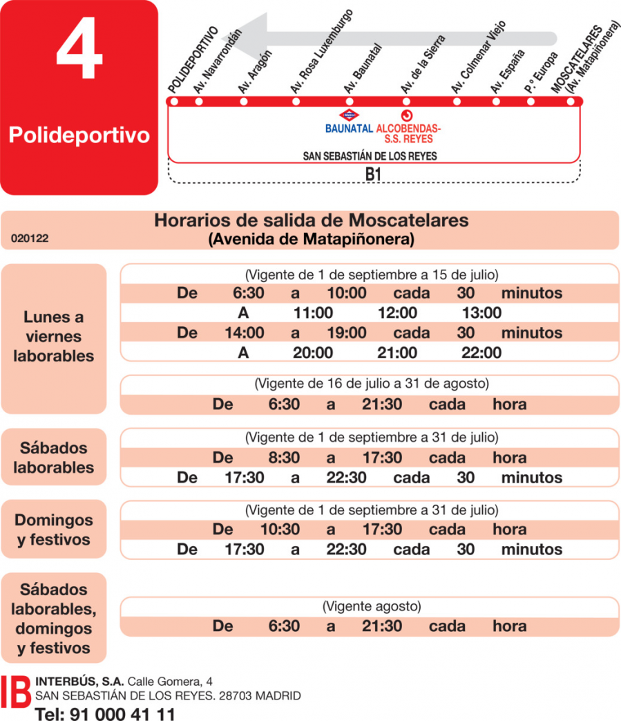 Horario de vuelta