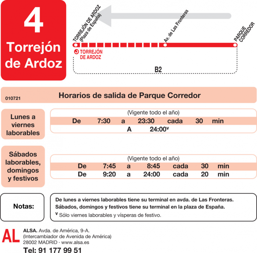 Horario de vuelta