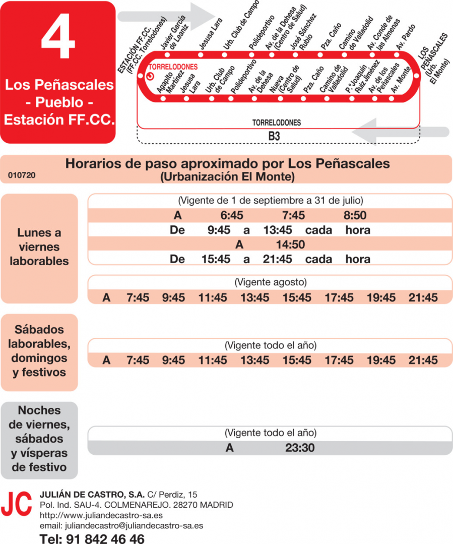 Horario de vuelta