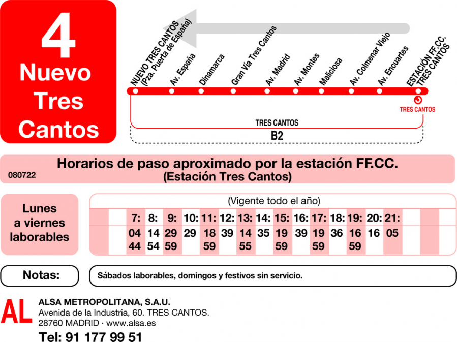 Horario de vuelta