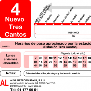 Horario de vuelta Línea L-4 Tres Cantos Autobuses Urbanos