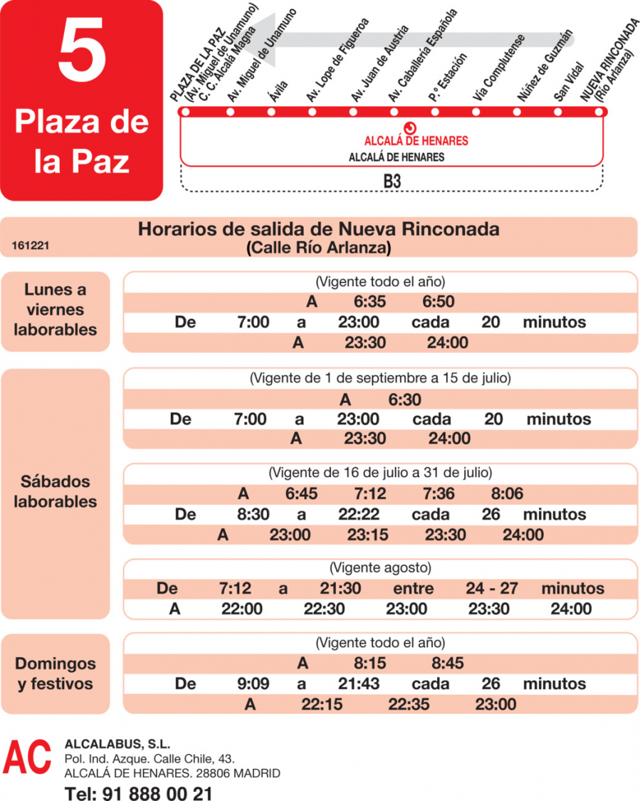 Horario de vuelta