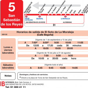 Horario de vuelta Línea L-5 Alcobendas Autobuses Urbanos