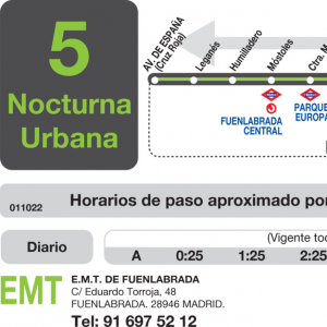 Horario de vuelta Línea L-5 Fuenlabrada Autobuses Urbanos