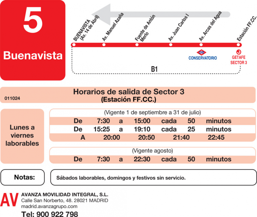 Horario de vuelta