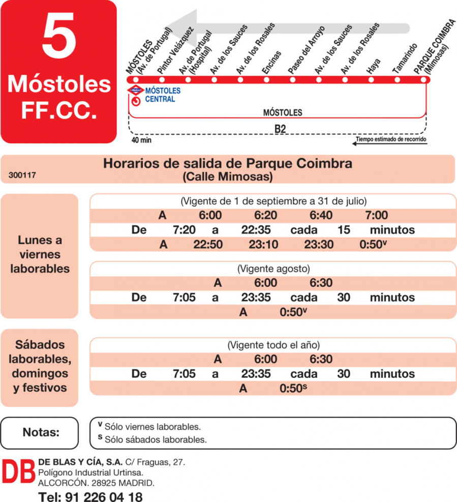 Horario de vuelta