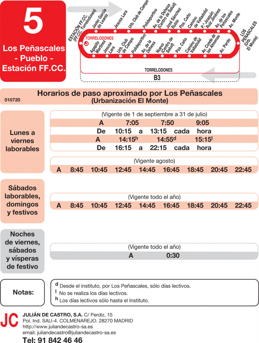 Horario de vuelta