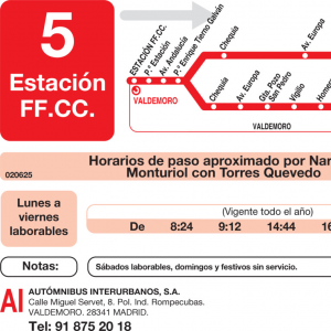 Horario de vuelta Línea L-5 Valdemoro Autobuses Urbanos