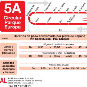 Horario de vuelta Línea L-5A Torrejón de Ardoz Autobuses Urbanos