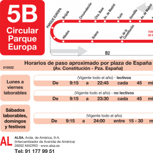 Horario de vuelta Línea L-5B Torrejón de Ardoz Autobuses Urbanos