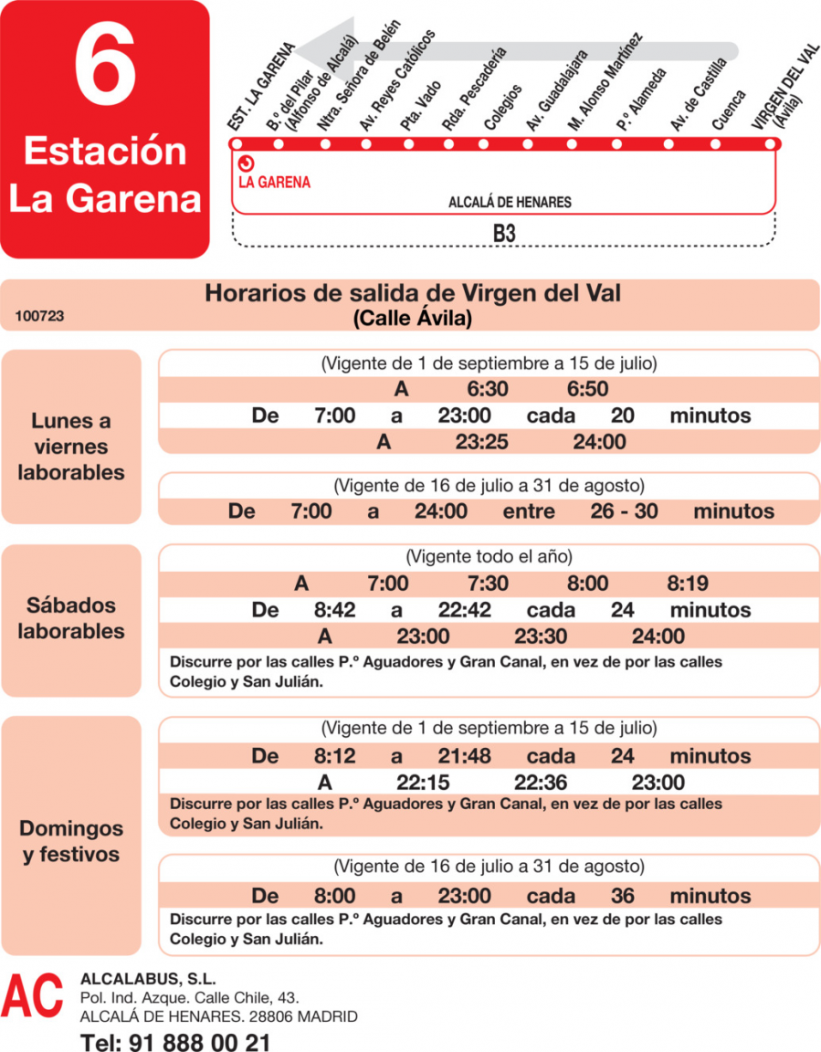 Horario de vuelta