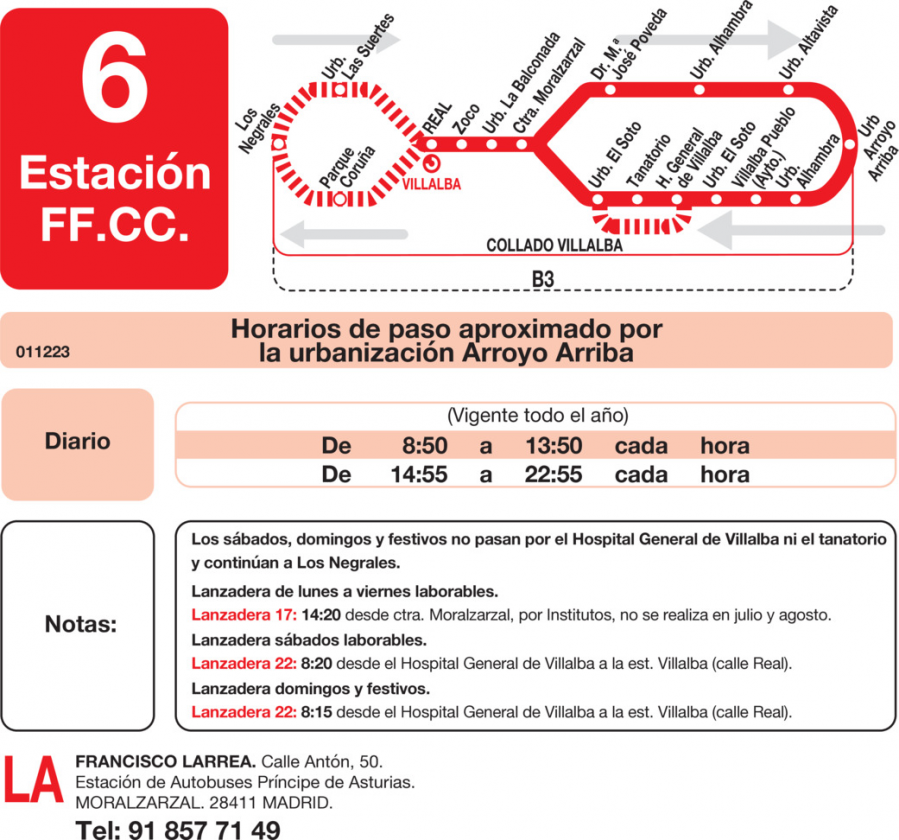 Horario de vuelta