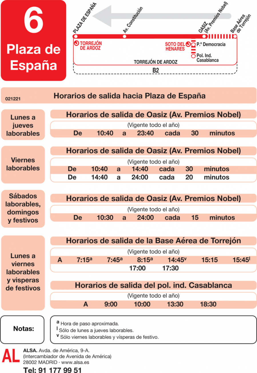 Horario de vuelta