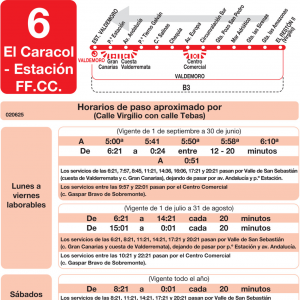 Horario de vuelta Línea L-6 Valdemoro Autobuses Urbanos