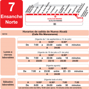 Horario de vuelta Línea L-7 Alcalá de Henares Autobuses Urbanos