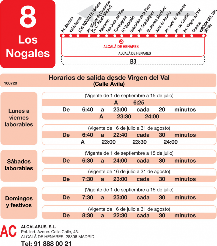 Horario de vuelta