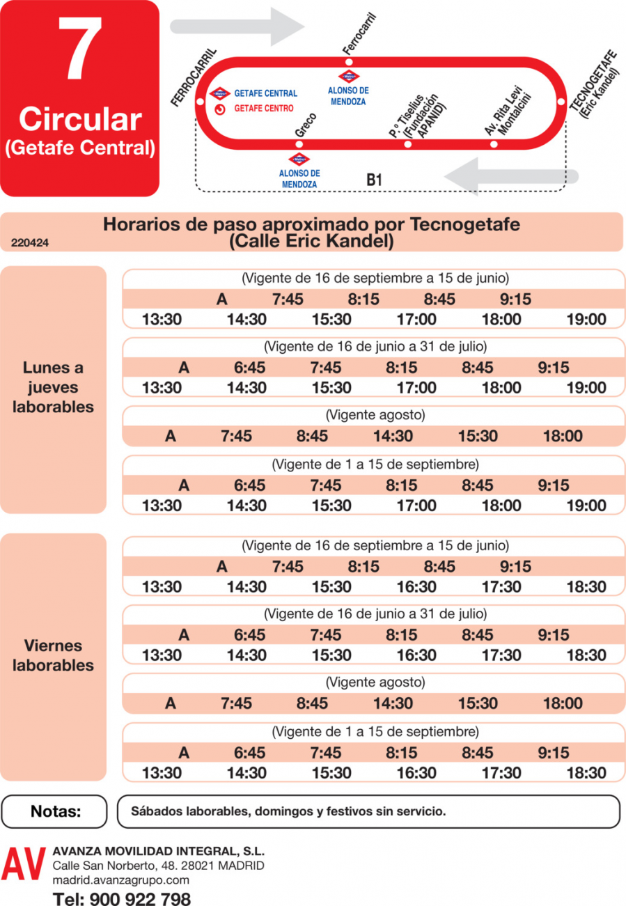 Horario de vuelta